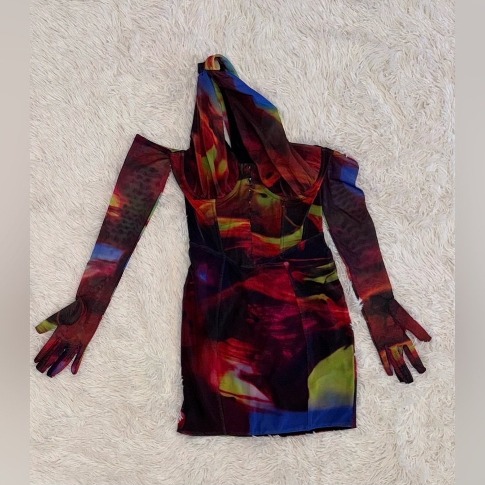 NWOT House of CB Dahlia Printed Cut Out Corset Mini Dress sz S - Picture 5 of 9